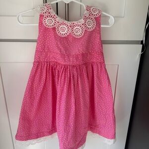 Pink Polka Dot Dress with Lace Trim Vintage Dress